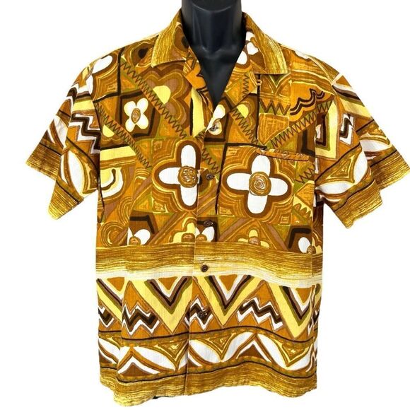 Vintage 60’s Kamehameha Hawaii Floral Abstract Hawaiin Shirt - Picture 1 of 9